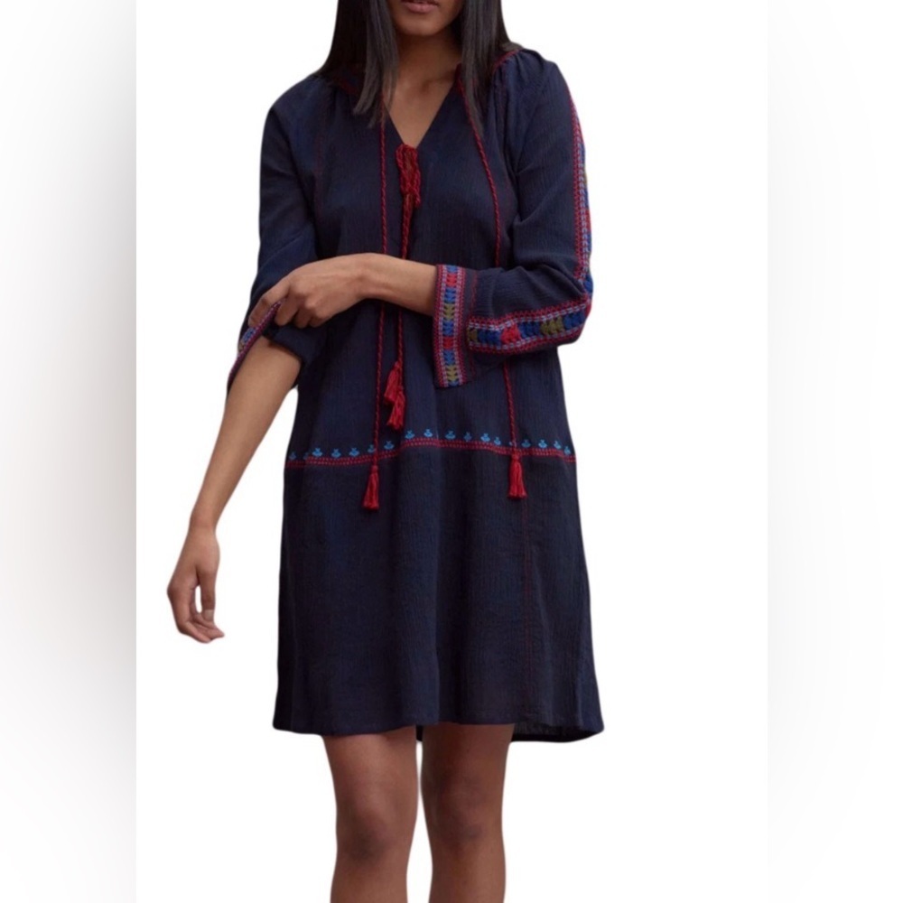 ROLLER RABBIT Women's Navy Natalia Dress with Red and Blue Accents